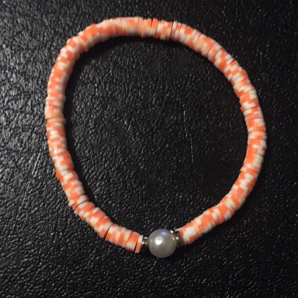 🔴Pearl Alloy Stretch Bracelet-Orange & White